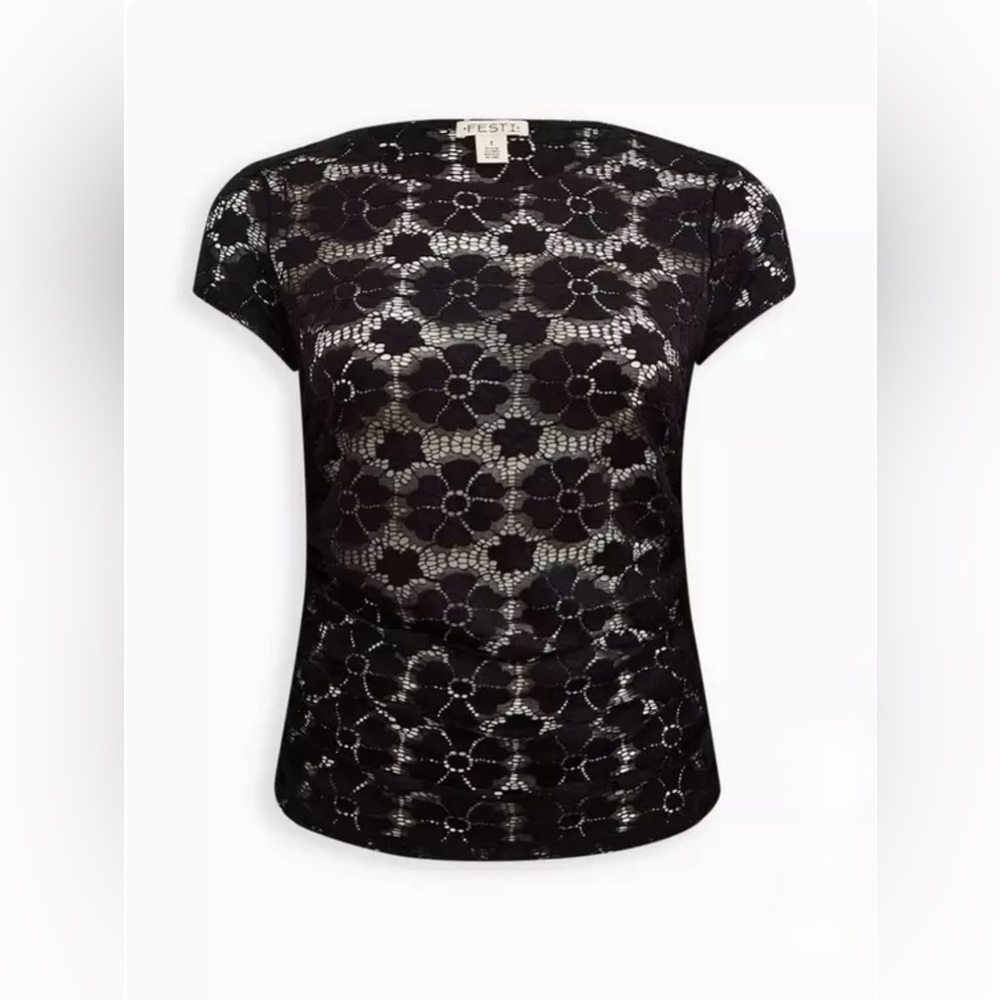 Torrid FESTI Ruched Top Stretch Lace Deep Black Size 3 - Picture 5 of 11